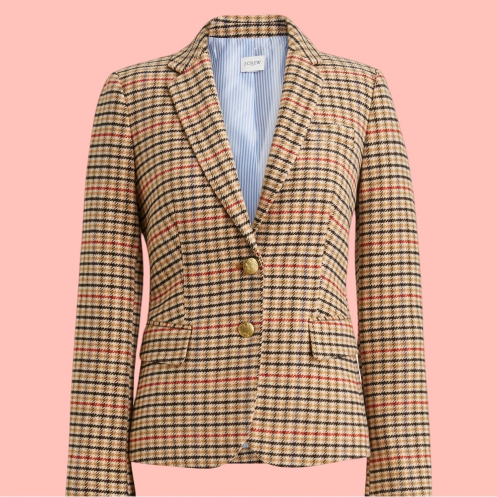 NWT! J. CREW DOUBLED BUTTON BLAZER IN LT KHAKI, BRICK RED. FULL LINING, PLUS 24